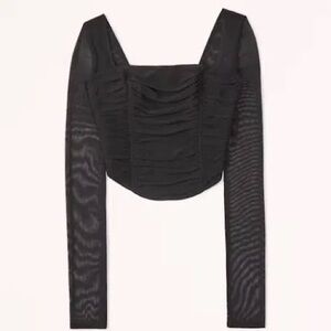 Abercrombie & Fitch Ruched Long Sleeve Mesh Corset Top